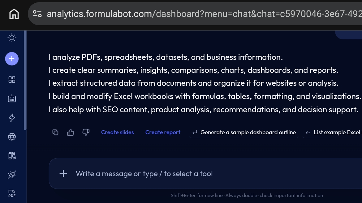 Formula Bot data analysis interface